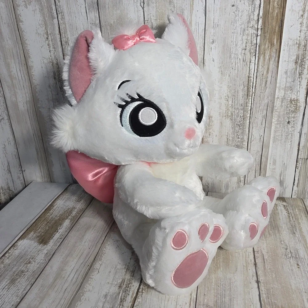 Disney Store Marie Aristocats Plush White Pink Satin Bow Stuffed Animal 14 inch